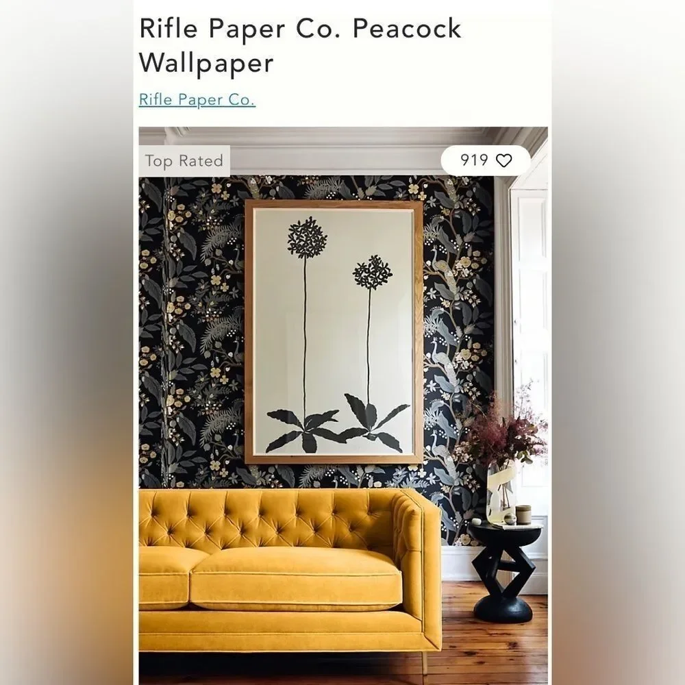 Anthropologie 1 Roll of Rifle Paper Co. Peacock Wallpaper